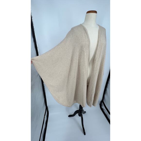 Vtg 70s Malo Tricot 100% Cashmere Blanket Wrap Poncho Shawl O/S Beige Long Italy - Picture 6 of 9